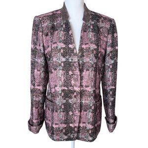 Lafayette 148 New York Tweed Blazer Leather Suede Trim Business Casual Pink
